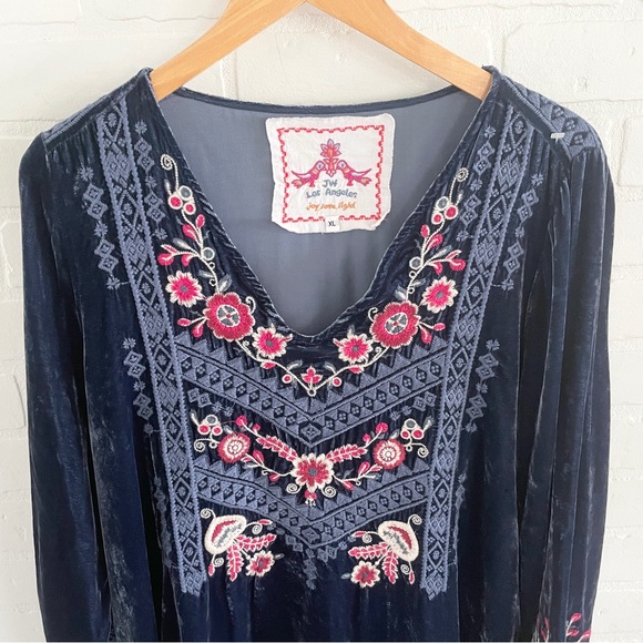 Johnny Was Tunic Embroidered Burnout Velvet Silk-Blend Asym Hem Long Sleeve XL - Picture 4 of 13